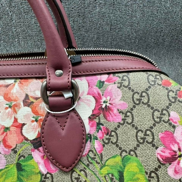 100% Authentic GUCCI Boston Blooms Brown&Purple Canvas Satchel - Picture 4 of 16